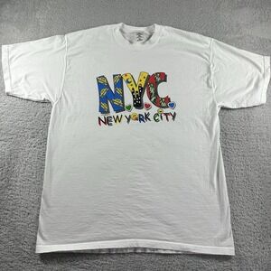VINTAGE Destination Shirt Mens XL White NYC‎ New York City Graphic Colorful